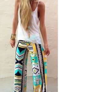 Fold over Aztec wide leg
